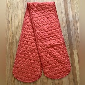 Vintage 1970s Red Orange Quilted Ruffle Table Runner